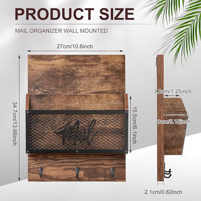 Yalikop Farmhouse Mail Organizer Wall Mounted Rustic Mail Holder Hanging Key - Image 2