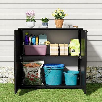 KINYING Outdoor Storage Cabinet Waterproof, 60 Gallon Resin Outdoor Storage Shed - Image 4