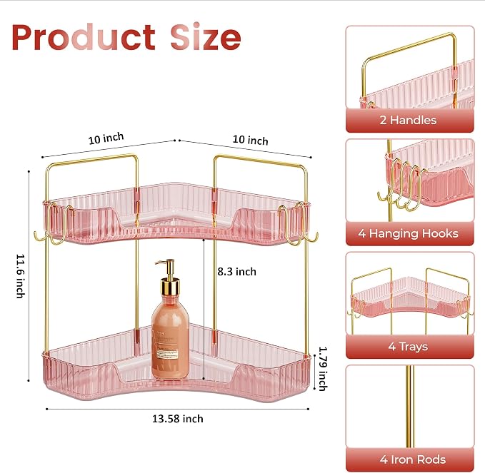 Delicate Pink 2-Tier Corner Counter Organizer - Image 2