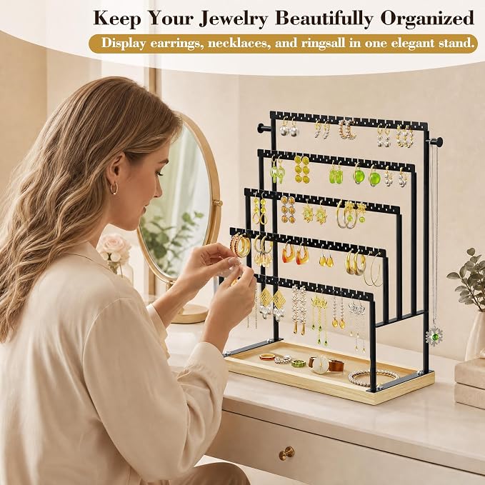 Large 5 Tier Earring Organizer and Holder, jewelry holder stand, clean white - Image 5
