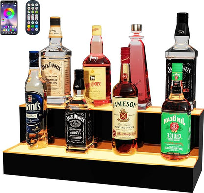 MESAlLUP 20 Inch 2 Tier Lighted Liquor Bottle Display Shelf, LED Bar Shelves by MESAILUP