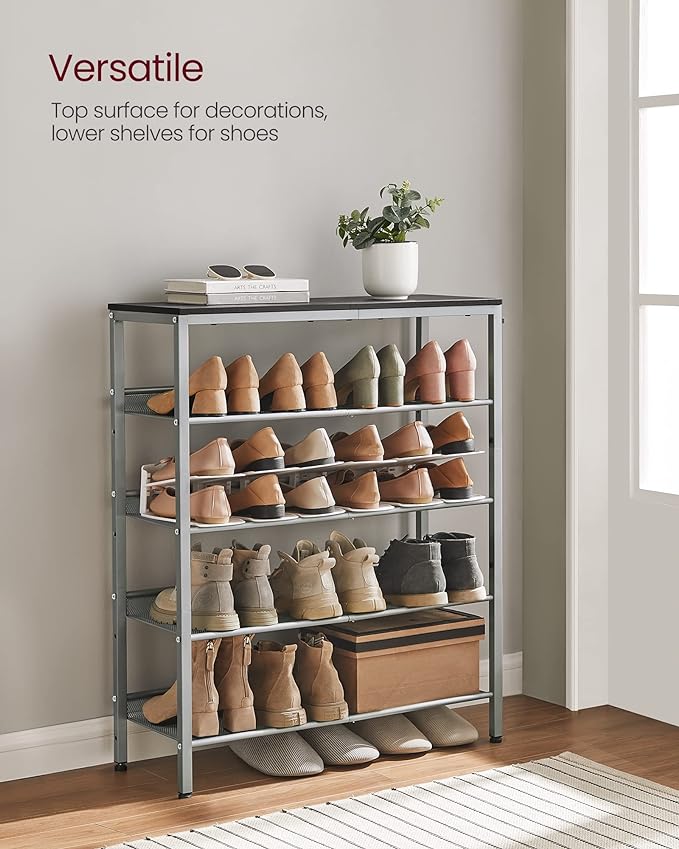VASAGLE Shoe Rack for Entryway, Freestanding, Adjustable, Industrial | 5-Tier - Image 4