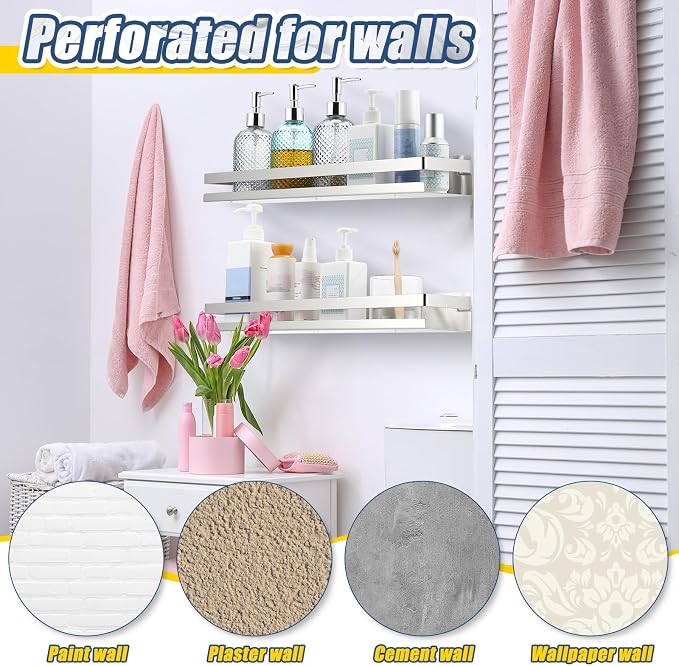 Lallisa 2 Pieces Stainless Steel Shelf Bathroom Shower Floating Shelves Wall - Image 6