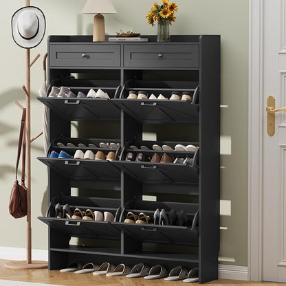 Thacuok Shoe Cabinet with 6 Flip Drawers & 2 Storage Drawers, Rustic Farmhouse - Image 3