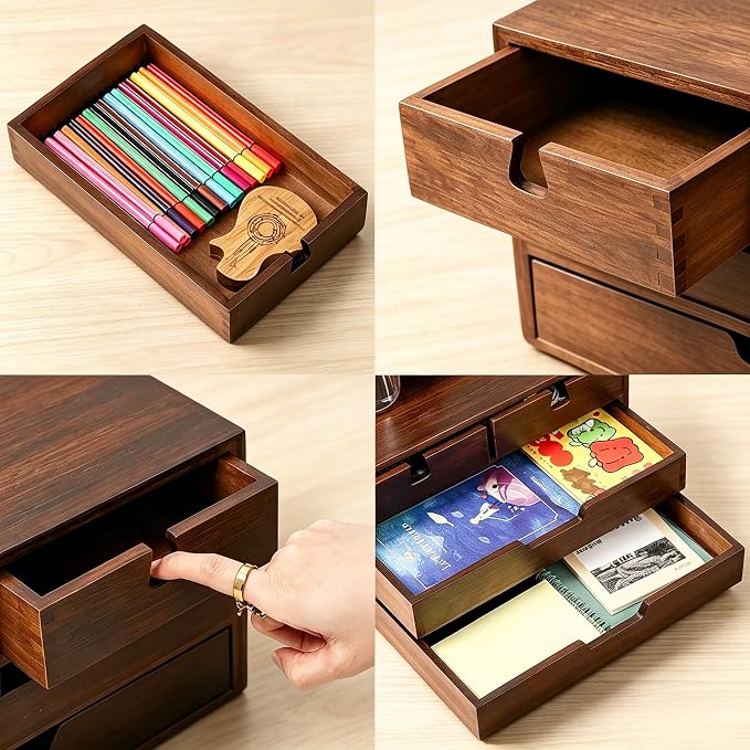 DEAYOU Bamboo Desk Organizer, 100% Natural Bamboo Desktop Drawer Organizer - Image 5