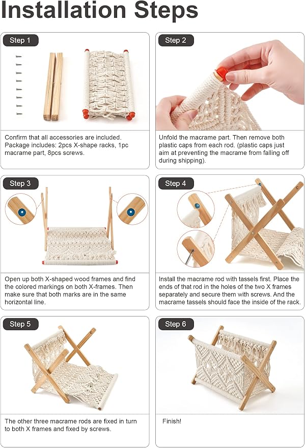 Mkono Macrame Magazine Rack Boho Storage Holder Standing Basket - Image 4