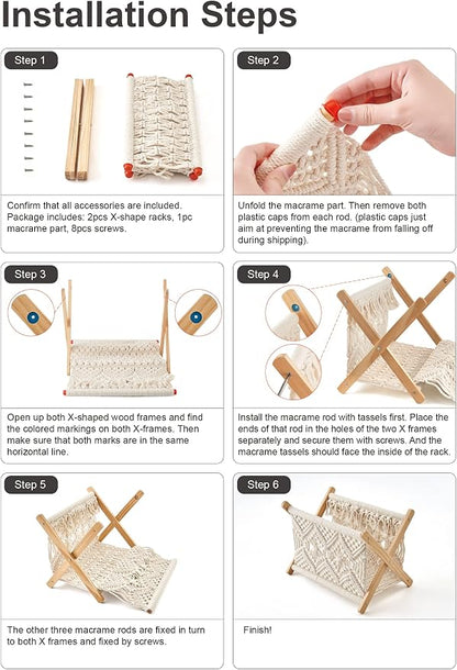 Mkono Macrame Magazine Rack Boho Storage Holder Standing Basket - Image 4