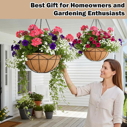 Hanging Baskets for Outdoor Plants Black Metal Wire Flower Basket Coconut Coir - Image 3