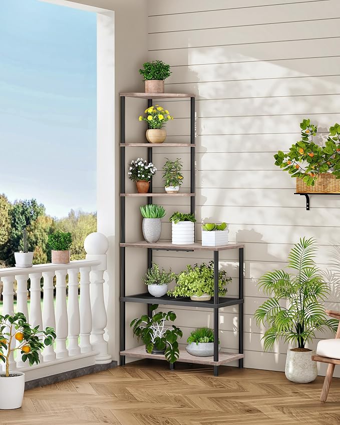 6-Tier Corner Shelf, Industrial Corner Bookshelf - Image 7