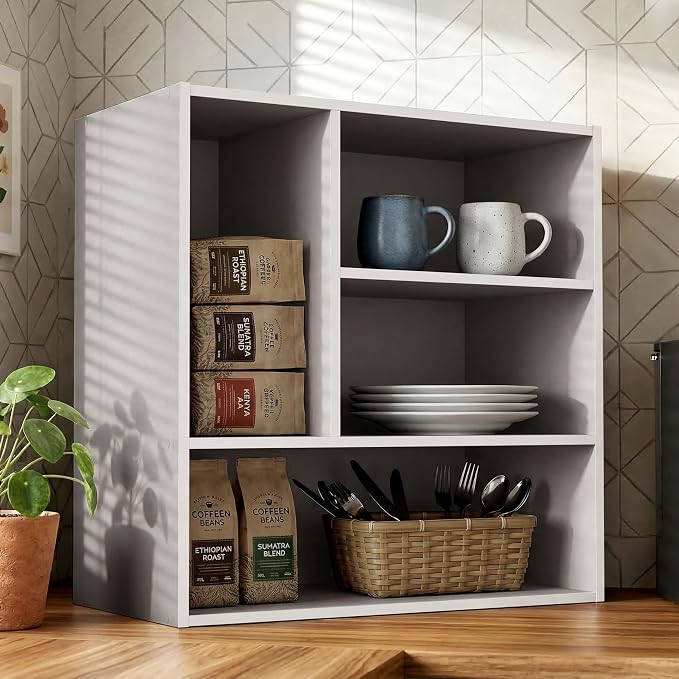 Homes: Inside + Out Apexa 4-Vertical Storage Organizer Shelves, Stackable Wood - Image 2