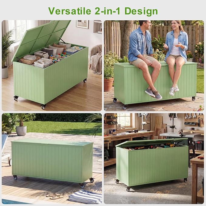 Outdoor Storage Box with Wheels 250 Gallon, Metal Deck Boxes Waterproof - Image 5