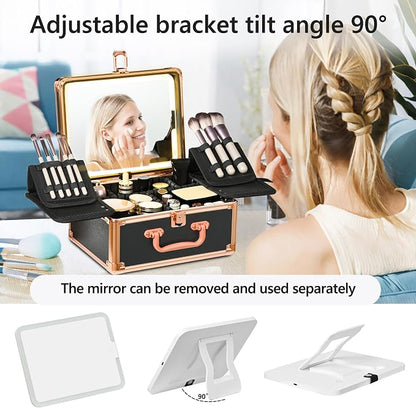 Makeup Case with Lighted Mirror, Makeup Box Organizer with Detachable LED Mirror - Image 3