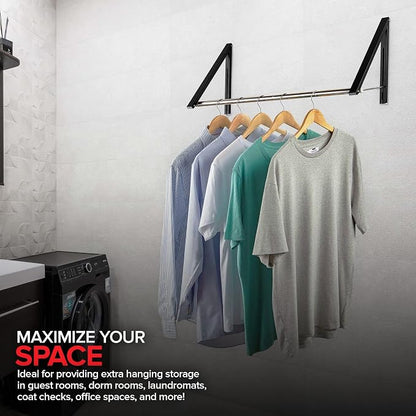 Double Foldable Clothing Rack w/ Extension Rod, Wall-Mounted Retractable - Image 6