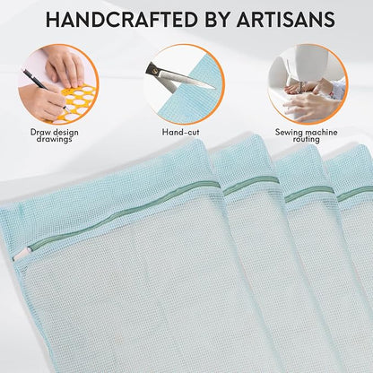 4-Piece Blue Medium Durable Organic Cotton Mesh Laundry Bags - Image 3