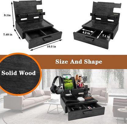 Gifts for Him Husband Boyfriend Son Men Nightstand Organizer Wood Phone Docking - Image 5