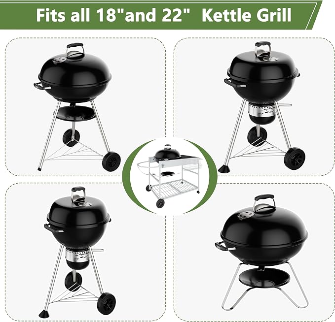 Shintenchi Grill Table for Weber 22" & 18" Original Kettle, Outdor Grill Cart - Image 4