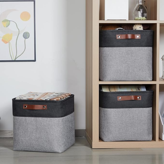 HNZIGE Decorative Storage Basket Linen Cube Storage Baskets - Image 7