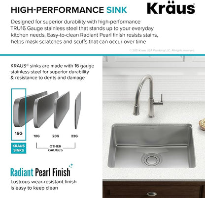KRAUS Dex 25-Inch Undermount Single Bowl TRU16 Gauge Stainless Steel Kitchen - Image 7