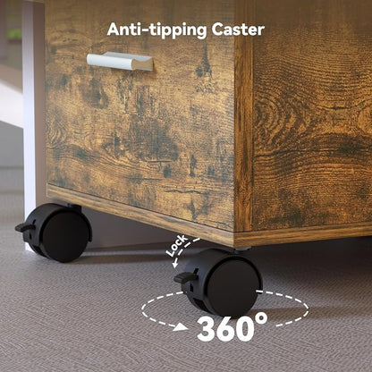 3-Drawer Mobile File Cabinet, Rustic Brown Finish - Image 7