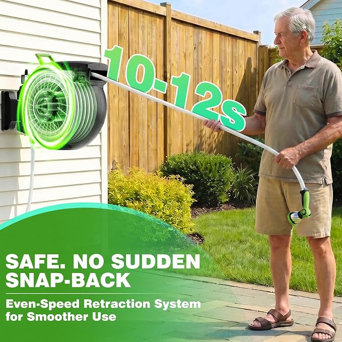 Retractable Garden Hose Reel 100FT x 1/2 in, Wall Mount Water Hose Reel - Image 9