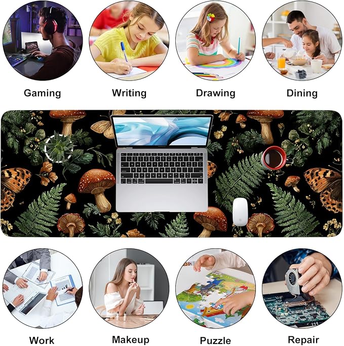 Vintage Butterfly Mushroom Mouse Pad – Large Extended Desk Mat 31.5 x 11.8 in– - Image 9