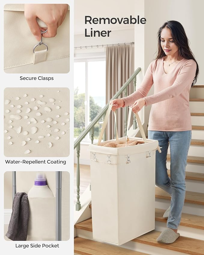 SONGMICS Laundry Basket with Wheels, Rolling Laundry Hamper, 23.8 Gallons - Image 4