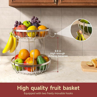 Sevenblue 2 Tier Fruit Bowl for Kitchen Counter, Extra Large | Sturdy Metal - Image 2