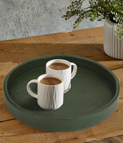 HofferRuffer Faux Leather Round Serving Tray, Vegan Croco Leather Decorative - Image 9