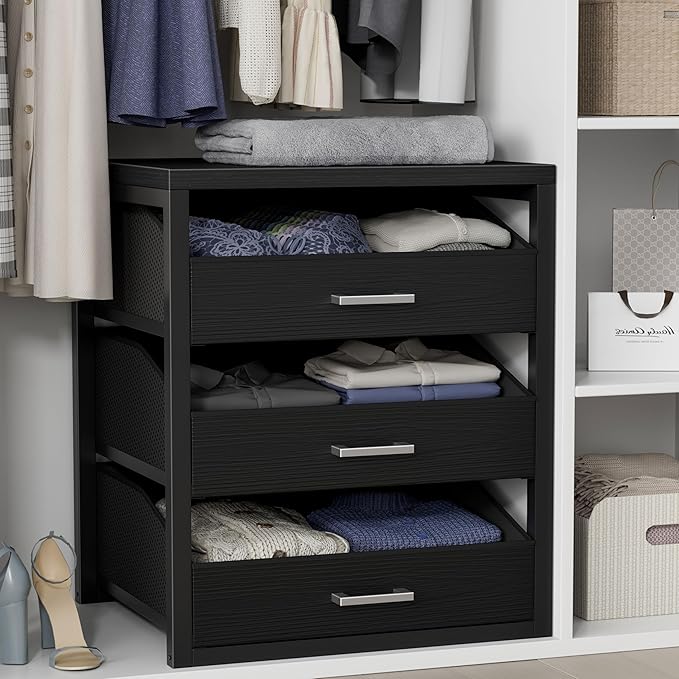 BOLUO Closet Drawers Black 3 Drawer Dresser by BOLUO