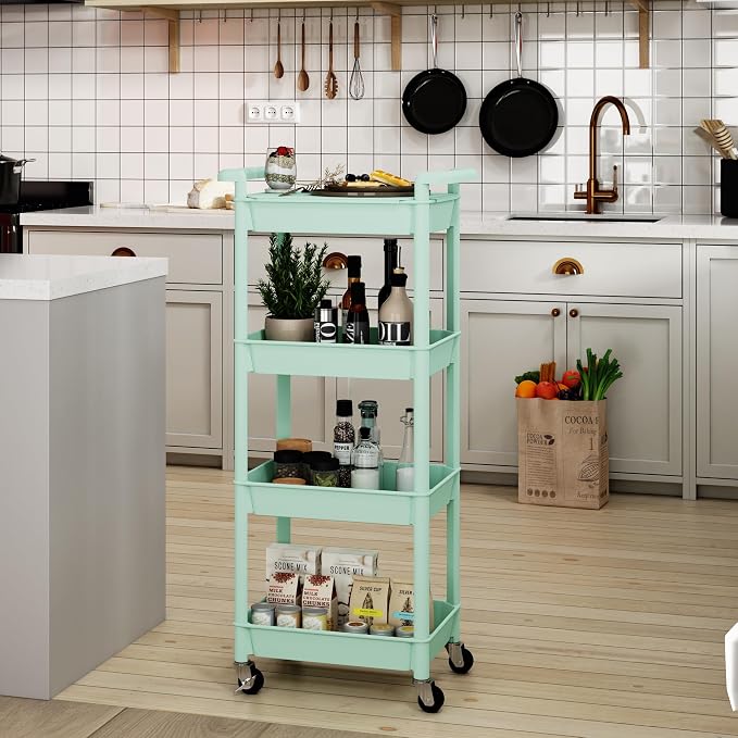 STEEHOOM Utility cart with Tabletop 4 Tier Rolling Cart Organizer with Wheels - Image 4