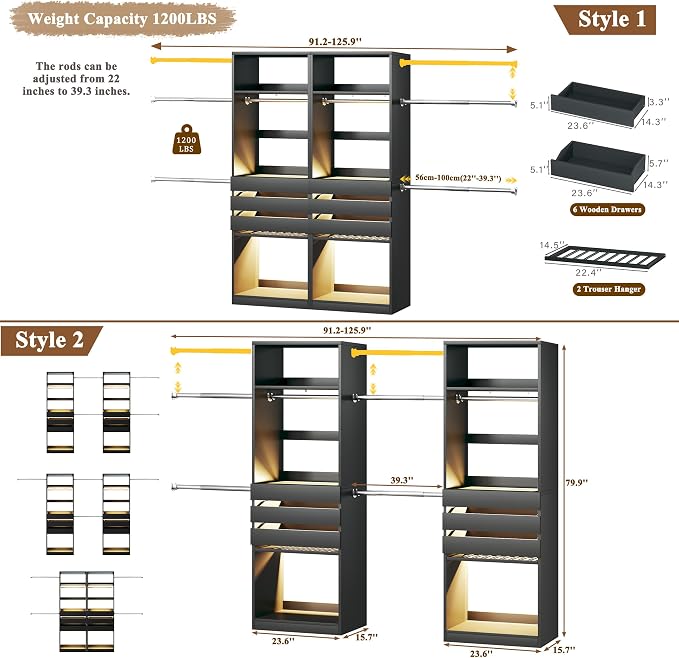 Closet System Set of 2, 5.7-10.4FT Closet Organizer System - Image 8