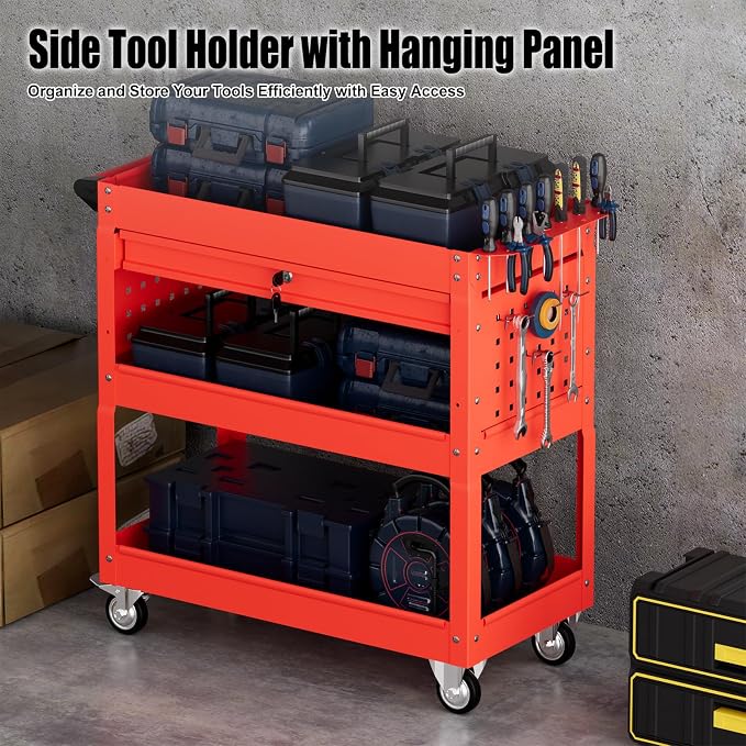 3 Tier Heavy Duty Tool Cart, Mechanic Metal Rolling Tool Cart 900 Lbs Work Carts - Image 5