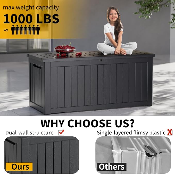 270 Gallon Outdoor Storage Box Waterproof Lockable Resin Deck Box Large - Image 7