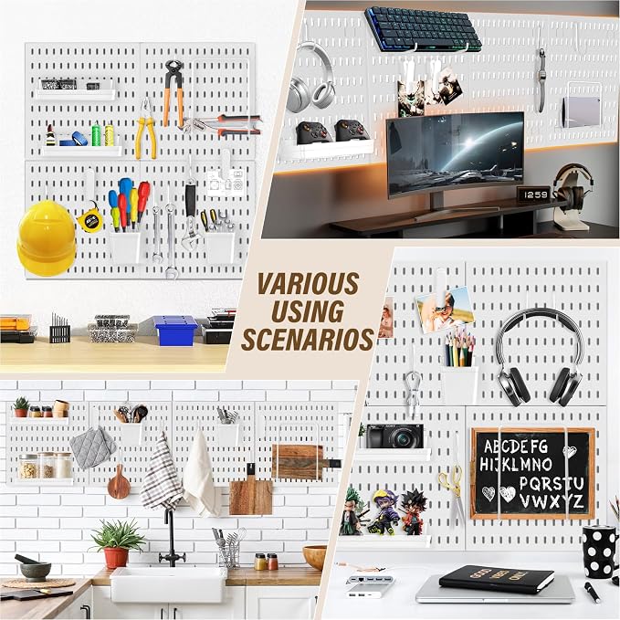 AKTOP Peg Board Wall Organizer 4-Pack – 12"x12" Plastic Pegboard Panels - Image 6