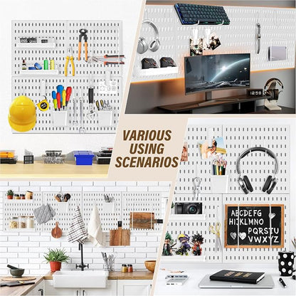 AKTOP Peg Board Wall Organizer 4-Pack – 12"x12" White Pegboard Combination Kit - Image 4
