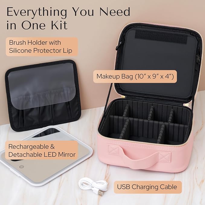 Makeup Bag with LED Mirror – Travel Cosmetic Organizer with Lighted Mirror - Image 6