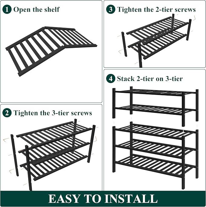 Smiry Bamboo Shoe Rack for Closet, 5 Tier Wooden Stackable Shoe Organizer - Image 6