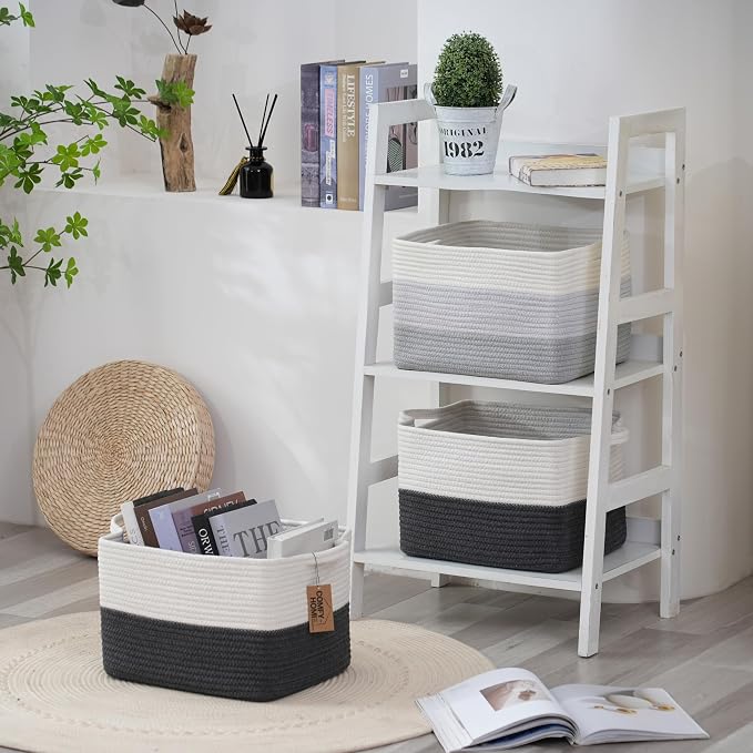 COMFY-HOMI 3PACK Cotton Rope Square Basket - Image 5