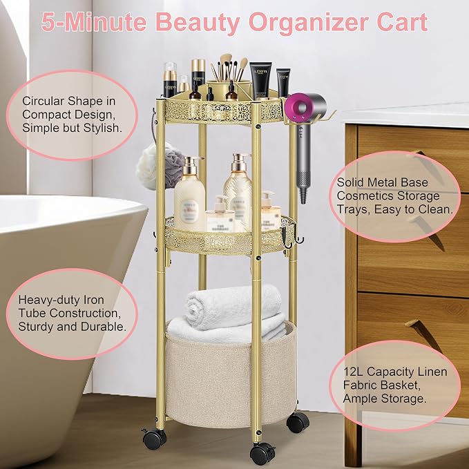 3-Tier Rolling Makeup Organizer Cart - Image 3