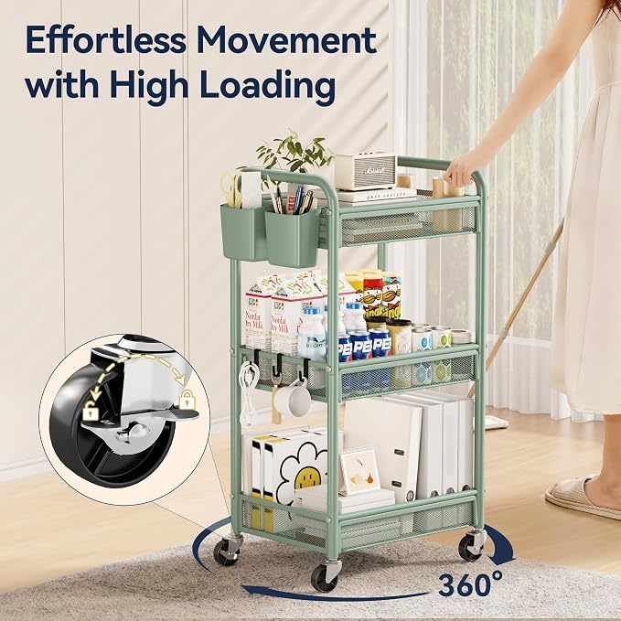 YASONIC 3 Tier Rolling Cart – Metal Utility Storage Carts - Image 5