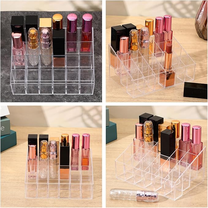 4 Pack Acrylic Lipstick Holder Organizer, 24 Slot Clear Lip Gloss Holder - Image 4