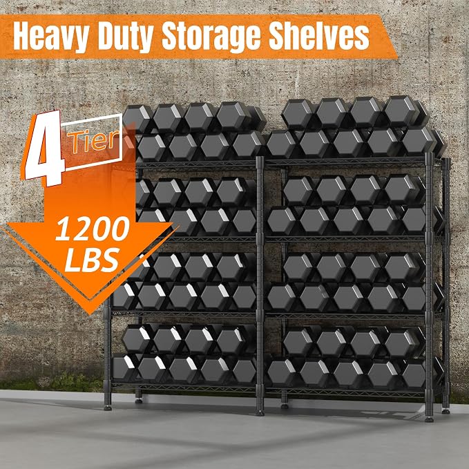 Homdox Heavy Duty Storage Shelves, 4 Tier Wire Shelving Unit, Adjustable Metal - Image 5
