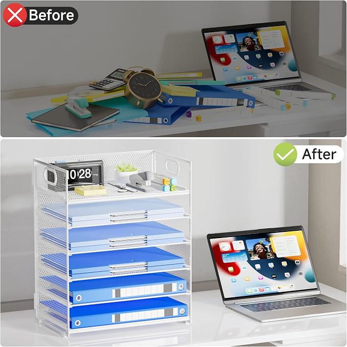 Paper Organizer for Desk with Handle, 6-Tier | Metal Mesh File Organizer - Image 6