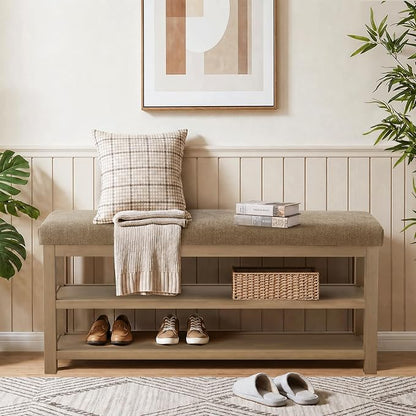 Zihanhome Shoe Rack Bench with Cushion, 2 Tier Solid Wood Storage Bench - Image 7