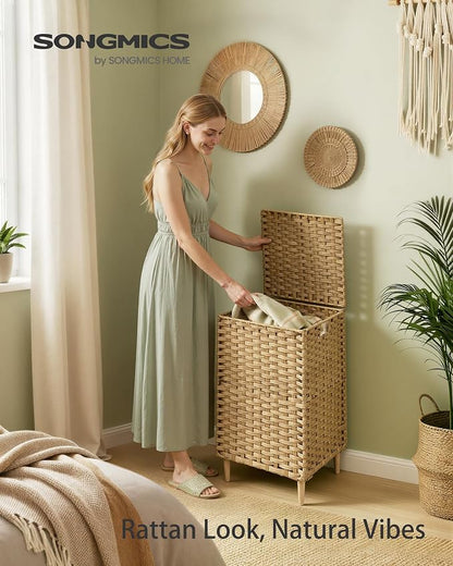 SONGMICS Laundry Hamper with Lid, 25 Gal PE Rattan Laundry Basket with - Image 2