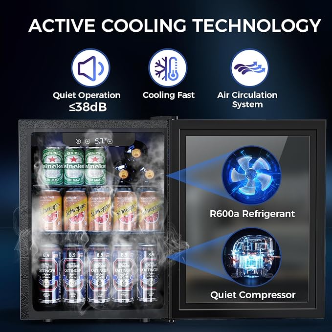 68 Cans Beverage Refrigerator Cooler, 1.7 cu.ft Mini Fridge Glass Door Drink - Image 3