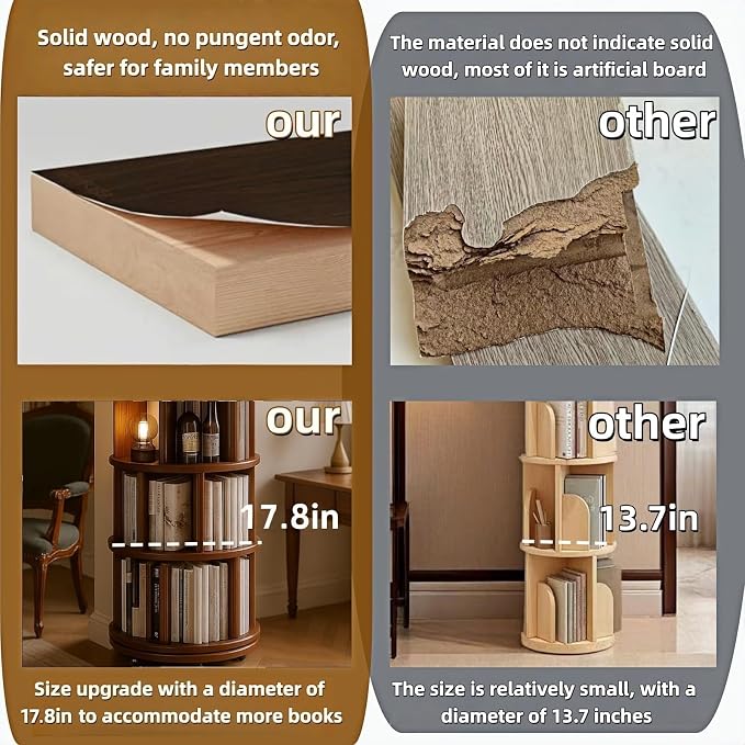 Solid Wood Rotating Round Bookshelf Towers - Image 8