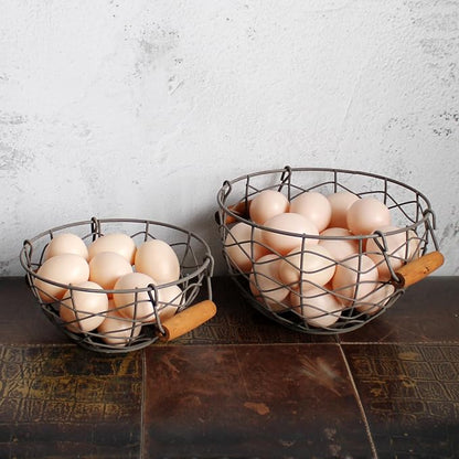 CVHOMEDECO. Round Wire Egg Baskets Rustic Fruit Baskets - Image 3