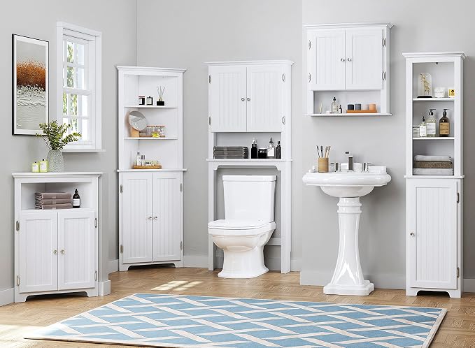 UTEX Over The Toilet Storage Cabinet, Adjustable Shelves, Anti-Tip Bracket - Image 9