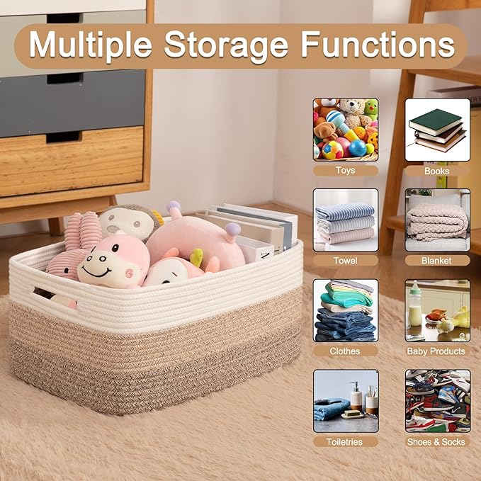 OIASKET Large Storage Basket for Organizing, Woven Rope Basket for Shelves - Image 3